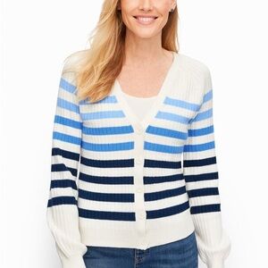 Talbots Navy and Cream Striped Cardigan